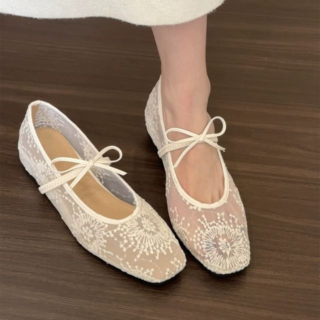Mesh Flat Mary Bow Jane Shoes
