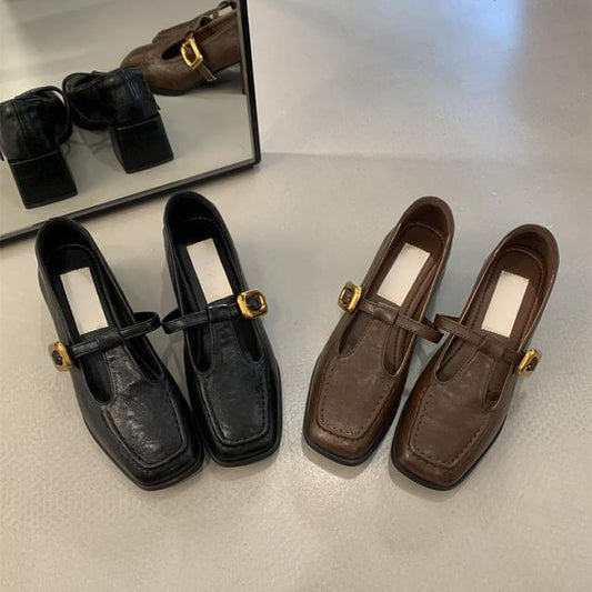 Heel Square Chunky Mary Toe Jane Shoes