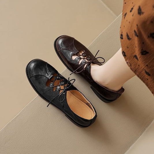 Cutout Lace-Up Faux Shoes Leather Oxford