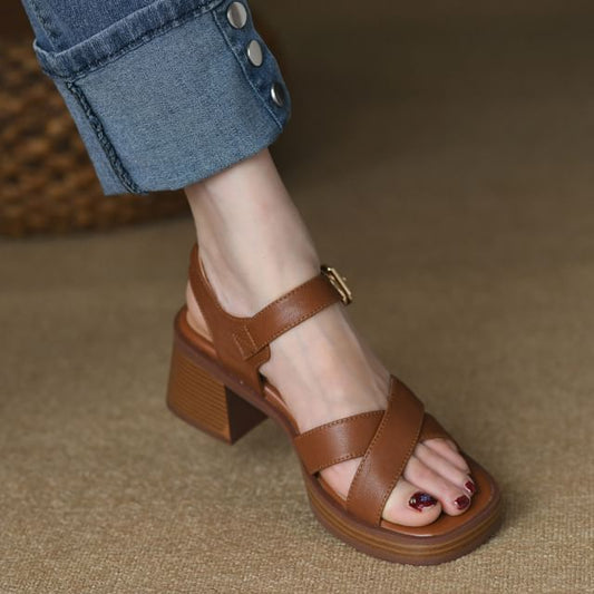 Gladiator Ankle Sandals Chunky Strap Heel