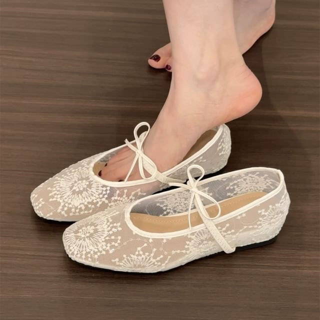 Mesh Flat Mary Bow Jane Shoes