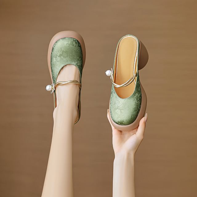 Floral Platform Heel Mules Mary Jane Chunky