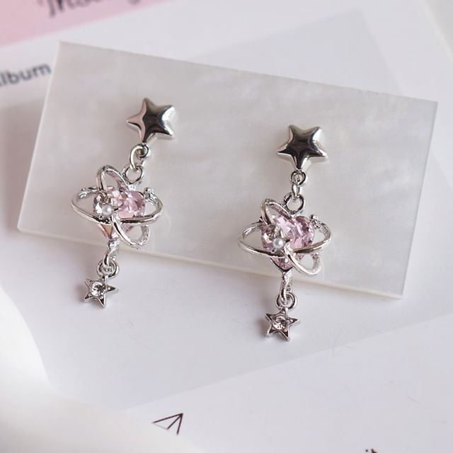 Drop Star Earring Clip-On Rhinestone / Heart
