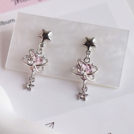 Drop Star Earring Clip-On Rhinestone / Heart