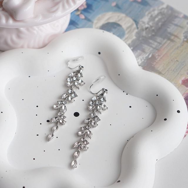 Clip-On Drop Earring / Rhinestone Leaf