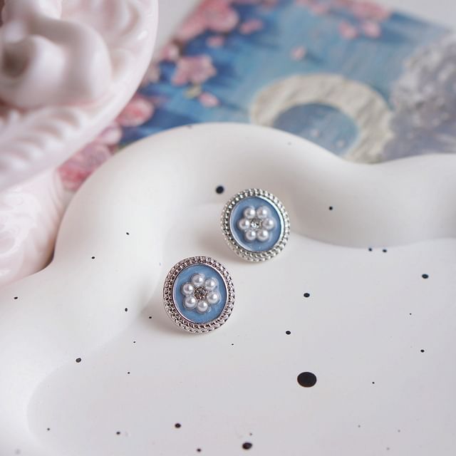 Stud Pearl Rhinestone Faux Clip-On / Flower Ear Earring