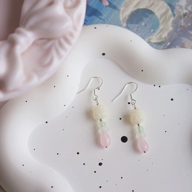 / Flower Clip-On Earring Hook Drop Beaded