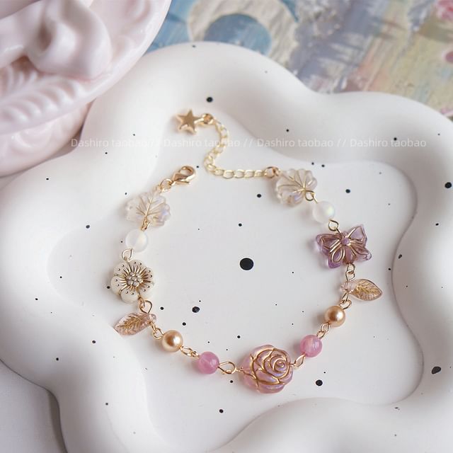 Bracelet Gemstone Flower Beaded