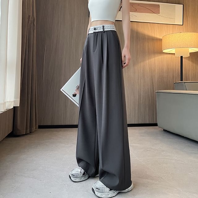 Panel Slacks Wide High Leg Lace Rise