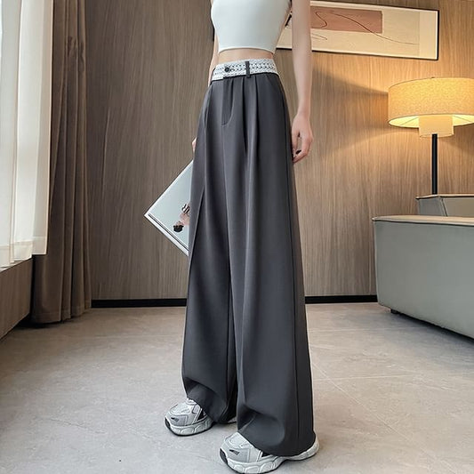 Panel Slacks Wide High Leg Lace Rise