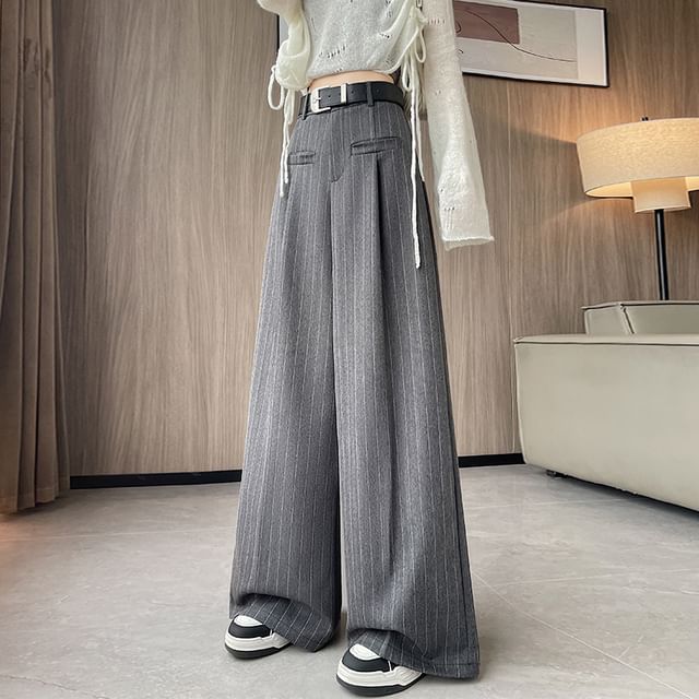 Wide High Rise Leg Dress Pinstriped Pants