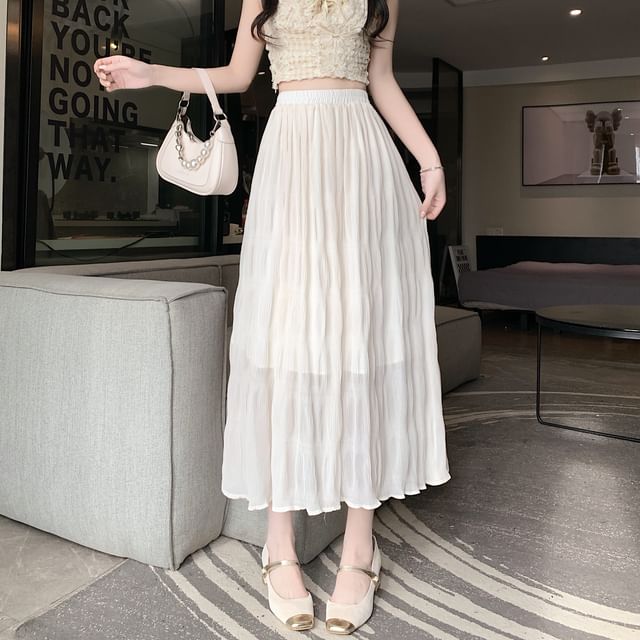 High Midi Waist Skirt Plain A-Line