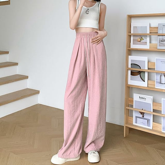 Drawstring Leg Wide Waist Pants Plain