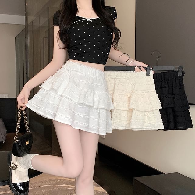 Tiered Balletcore Plain Skirt Mini Elastic Waist A-Line