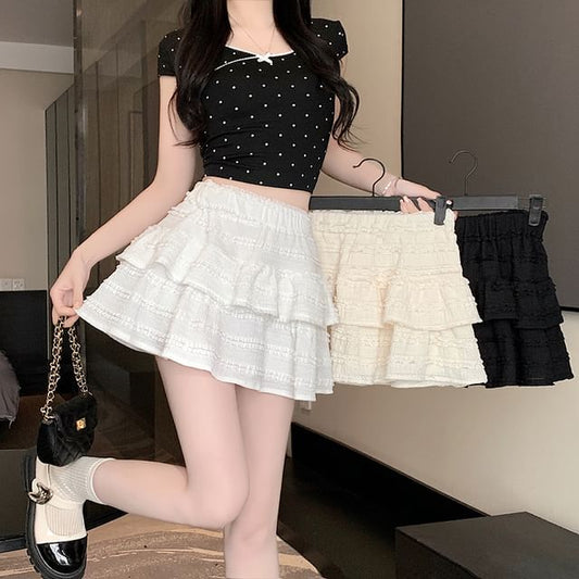 Tiered Balletcore Plain Skirt Mini Elastic Waist A-Line