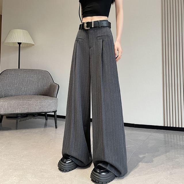 Wide High Rise Leg Dress Pinstriped Pants
