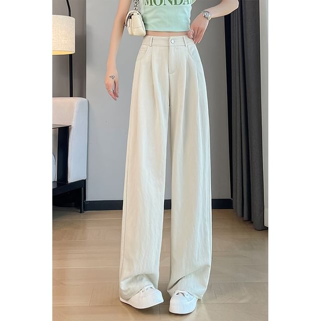 Designs) Rise Plain Wide High Slacks (Various Leg