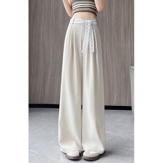 Waist Leg Designs) Panel High Pants Lace Wide (Various Dress Sequin