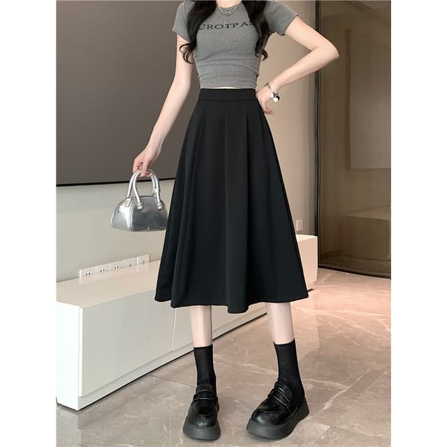 Skirt Midi Waist A-Line High Plain