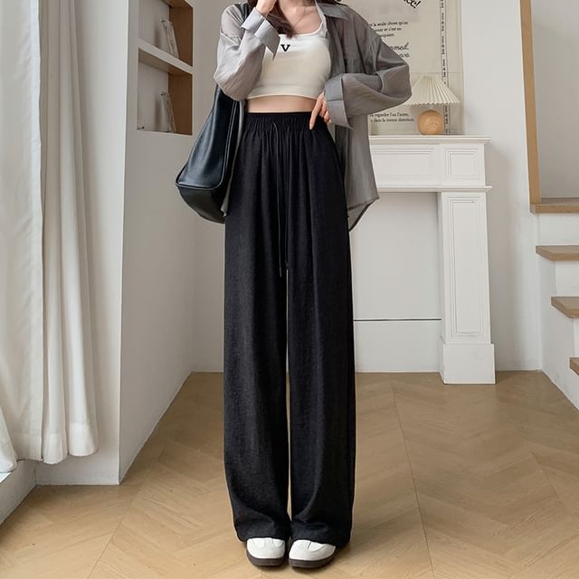 Drawstring Leg Wide Waist Pants Plain