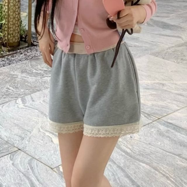 Neck Shorts Lace Panel / Padded V-Neck Cardigan High Waist Round Top Camisole Plain Sweat