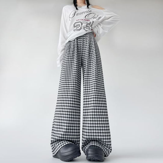 Plaid Pants Elastic Designs) Wide Waist (Various Leg