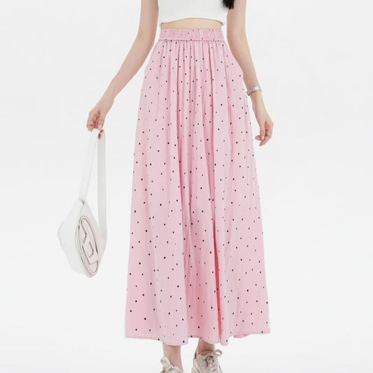Dotted A-Line Midi Elastic Waist Skirt