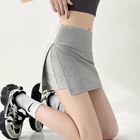 High Skort Plain Slit Waist