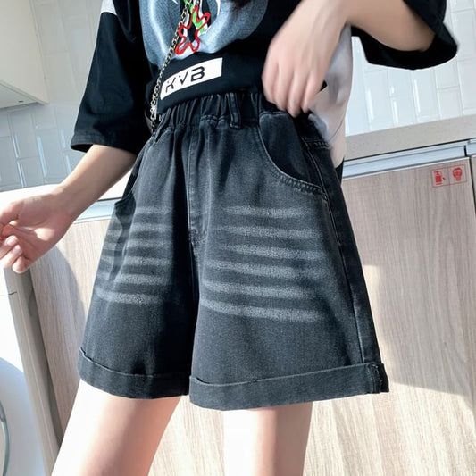 Shorts Washed Elastic Denim Waist