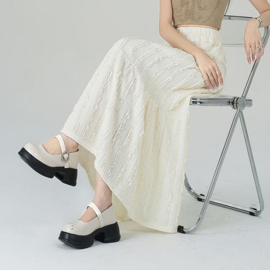 A-Line Plain Waist Elastic Tiered Skirt Midi