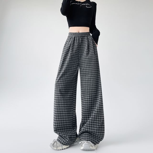 Plaid Pants Elastic Designs) Wide Waist (Various Leg