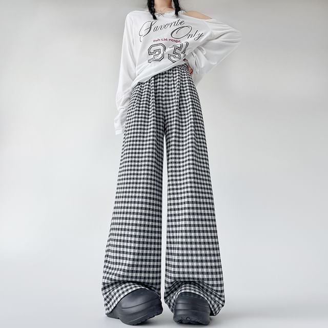 Plaid Pants Elastic Designs) Wide Waist (Various Leg