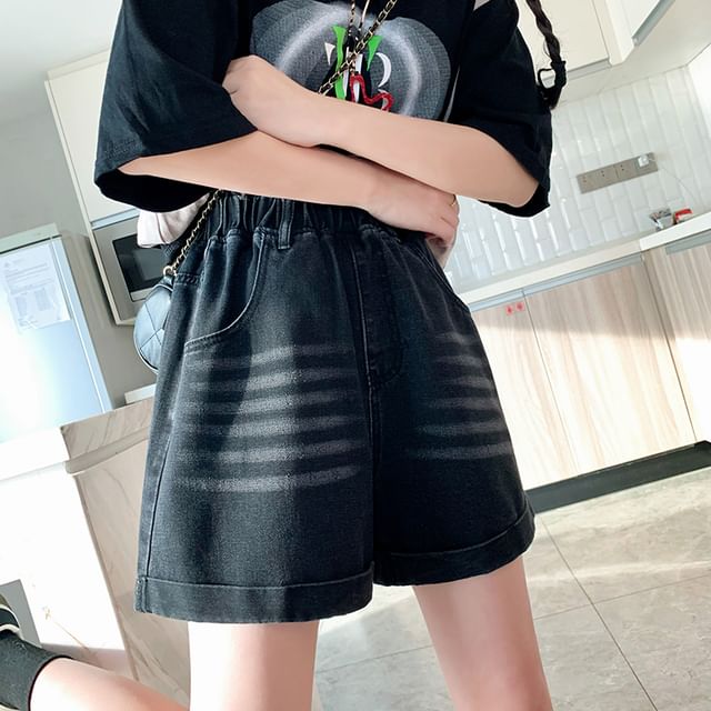 Shorts Washed Elastic Denim Waist