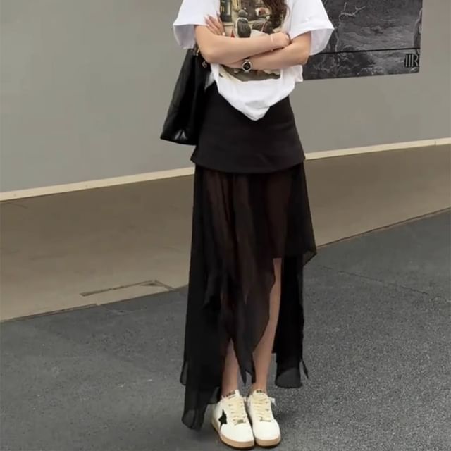 Plain Maxi Waist Asymmetrical High Straight Skirt