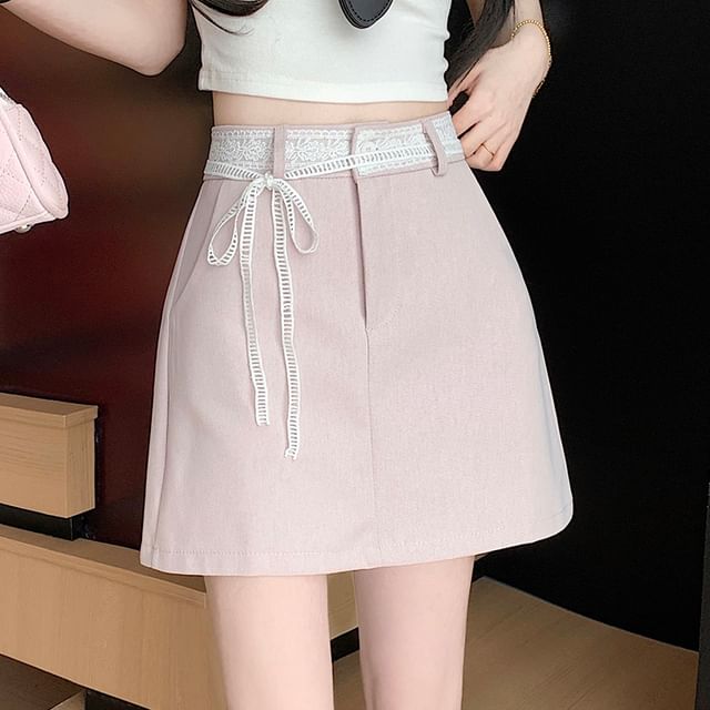 Mini Lace Trim High Skirt Plain Rise A-Line