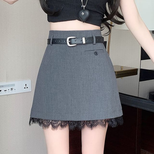 Mini Trim A-Line High Plain Skirt Rise Lace