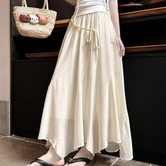 Skirt High A-Line Maxi Asymmetrical Waist Plain