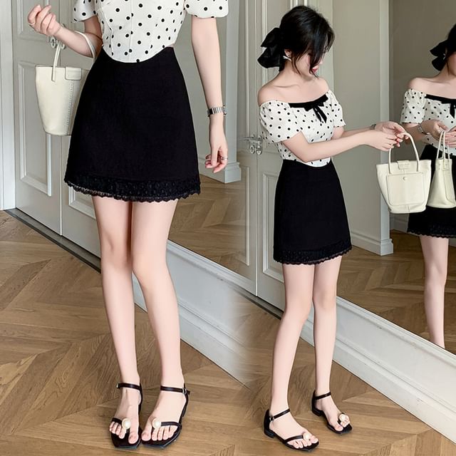 Mini High Trim Plain Pencil Skirt Lace Waist