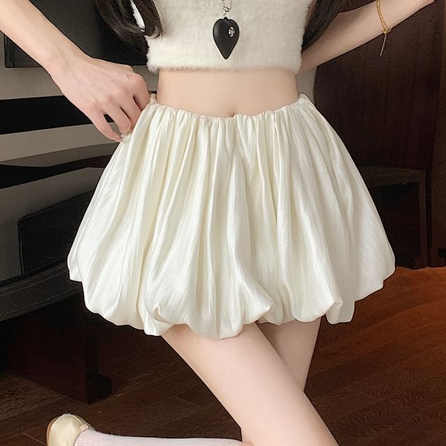 High Plain Skirt Mini Ruched Waist A-Line