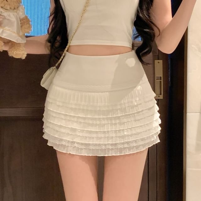 Lace High Skirt Mini Trim Pencil Plain Rise