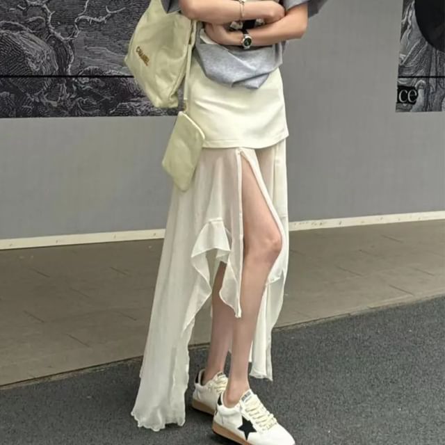 Plain Maxi Waist Asymmetrical High Straight Skirt