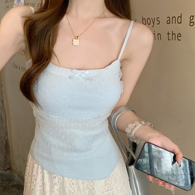 Fit Slim Cami Dotted Top Bow Panel
