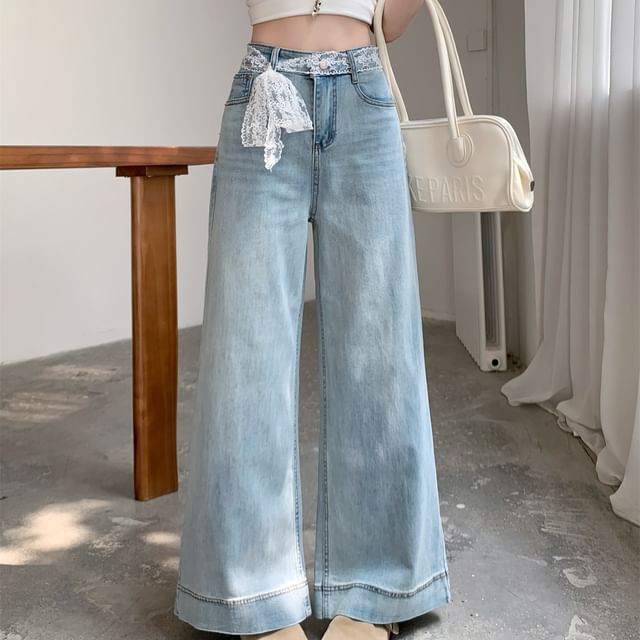 Leg High Jeans Wide Washed Waist