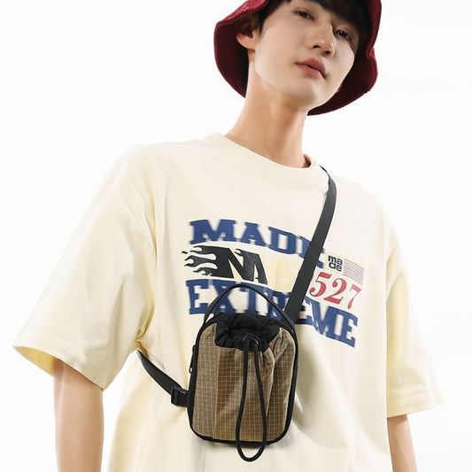 Plaid Crossbody Mobile Nylon Phone Drawstring Bag