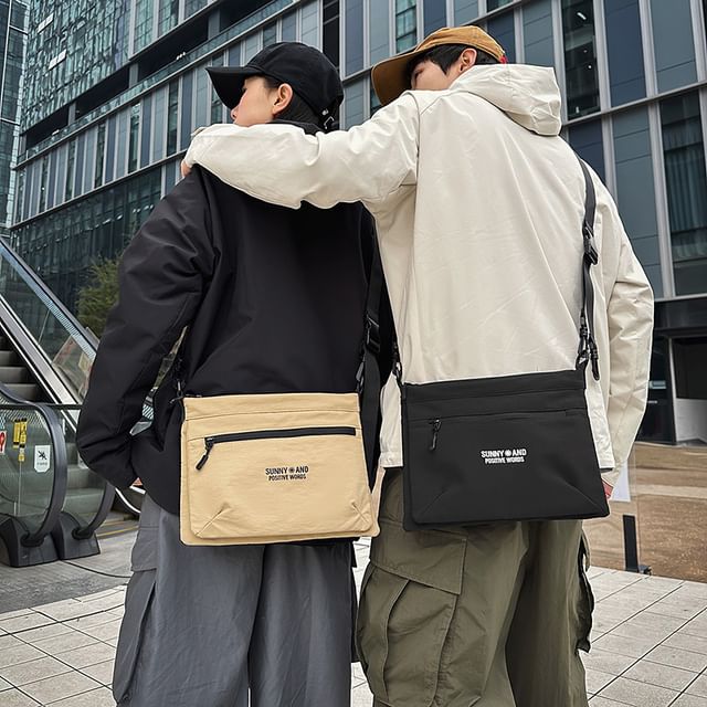 Lettering Bag Print Nylon Crossbody