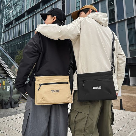 Lettering Bag Print Nylon Crossbody