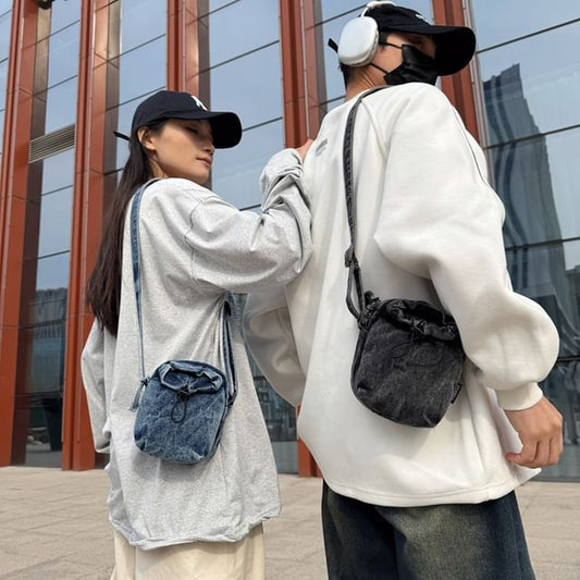 Drawstring Crossbody Phone Bag Mobile Denim