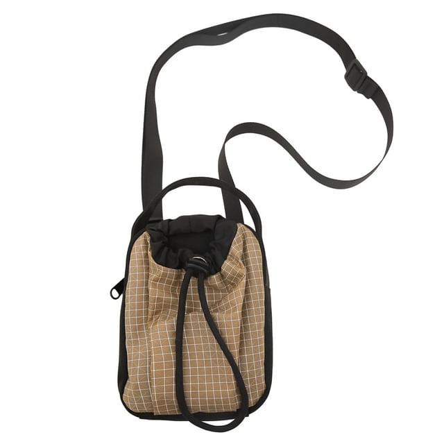 Plaid Crossbody Mobile Nylon Phone Drawstring Bag