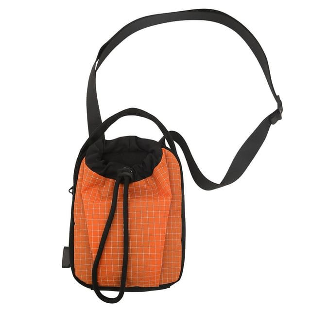 Plaid Crossbody Mobile Nylon Phone Drawstring Bag