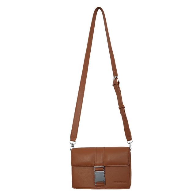 Plain Buckled Crossbody Leather Bag Faux Flap